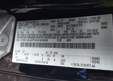 2017 Ford Escape Titanium из США, поврежденный, VIN 1FMCU9JD7HUC83505